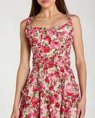Pink Ruffle Scoop Neck Floral A-Line Dress
