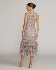Multicolor Sleeveless Sequin Tiered Ruffle Midi Dress
