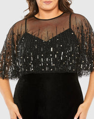 Black Velvet Trumpet Gown With Embellished Cape (Plus)