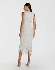 White Pearl Embellished Sleeveless Midi Dress