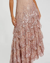 Pink Asymmetrical Scallop Hem Embellished Dress