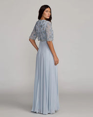 Blue High Neck Embellished Top With Chiffon Skirt Gown