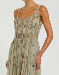 Petite Green Sleeveless Scoop Neck Embellished Midi Dress