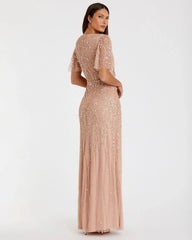 Petite Pink Embellished Flutter Sleeve Gown